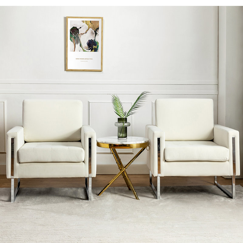 Amelianna 31.5" Wide Tufted Velvet Club Chair (Set of 2), Ivory Velvet