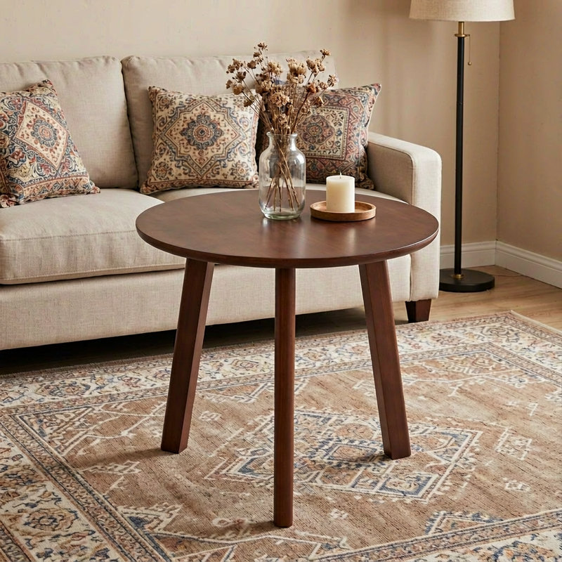Table d'appoint ronde, table de bout en bois massif à 3 pieds, petite table d'appoint moderne pour le salon, table de chevet compacte pour les petits espaces