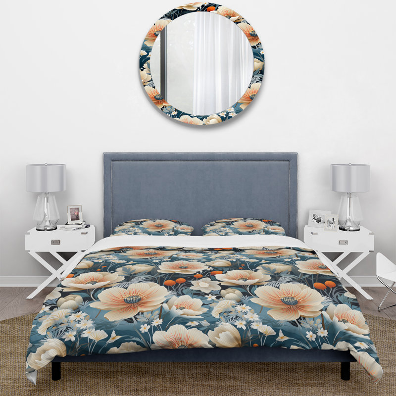 Ensemble de housse de couette Ivory Coastal Blossoms, Housse de couette pour très grand lit et 2 très