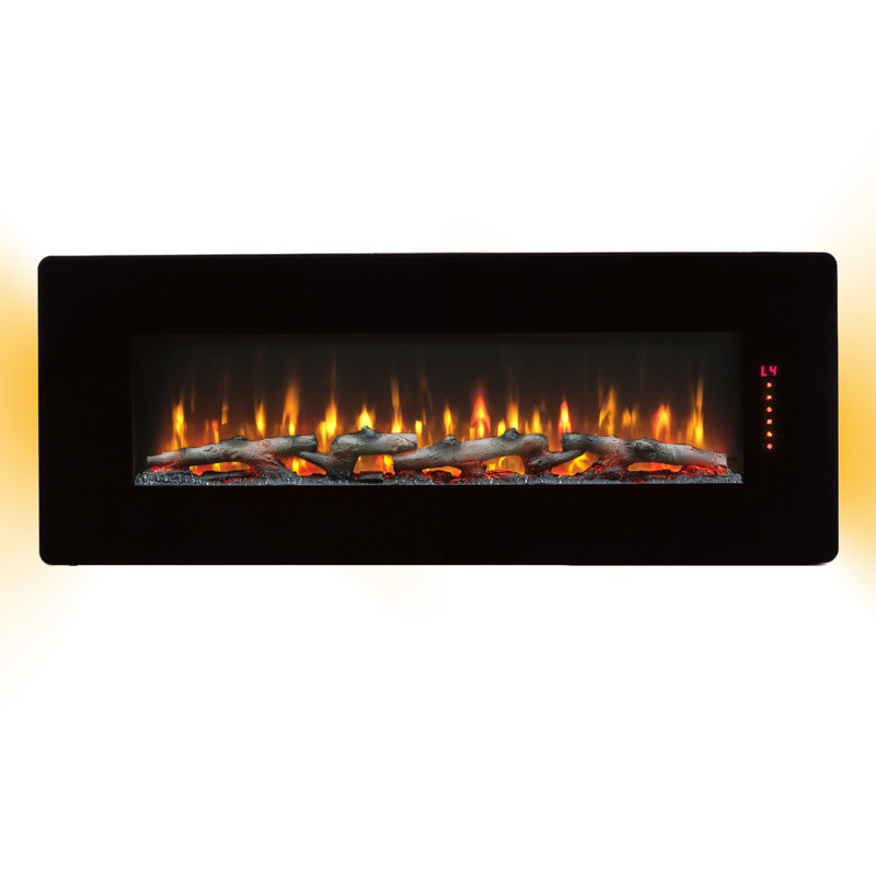 Foyer électrique incurvé avec télécommande - chaleur de 1400 W, 4 couleurs de flamme, rétro-éclairage réglable du lit 8 braises, chauffage mural à l'évent avant, poids de 33,71 lb, verre trempé et tôle