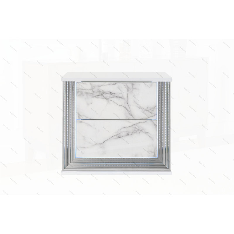 Table de chevet lune blanche en marbre avec DEL