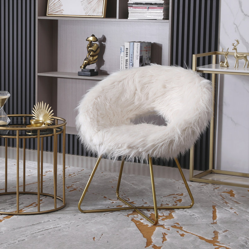 Chaise d'appoint rembourrée en fausse fourrure, blanc