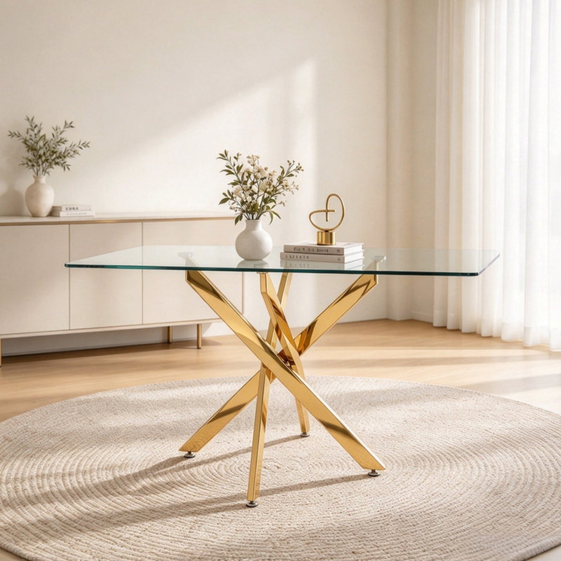 Meachum Dining Set, Beige/Gold, Gold