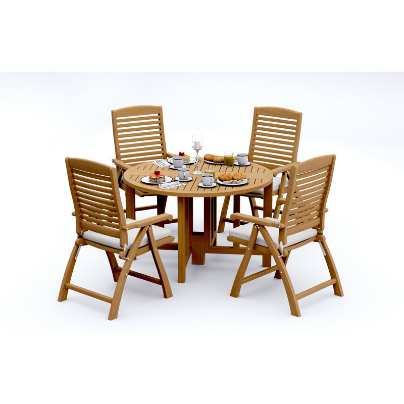 6 Seats 7 Pcs Grade-A Teak Wood Dining Set: 48" Round Butterfly Table And 6 Ashely Folding Reclining Arm Chairs #11AS0906, 4