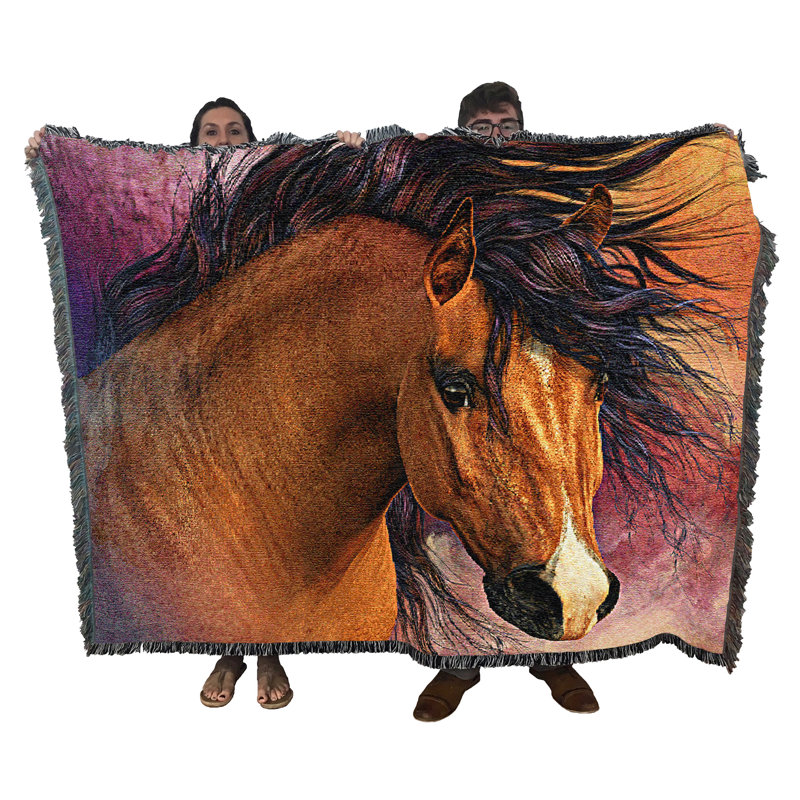 Pure Country Weavers Flash II Blanket by Laurie Prindle - Horse Lover Gift Tapestry Throw Woven from Cotton - Made in the USA (72x54)