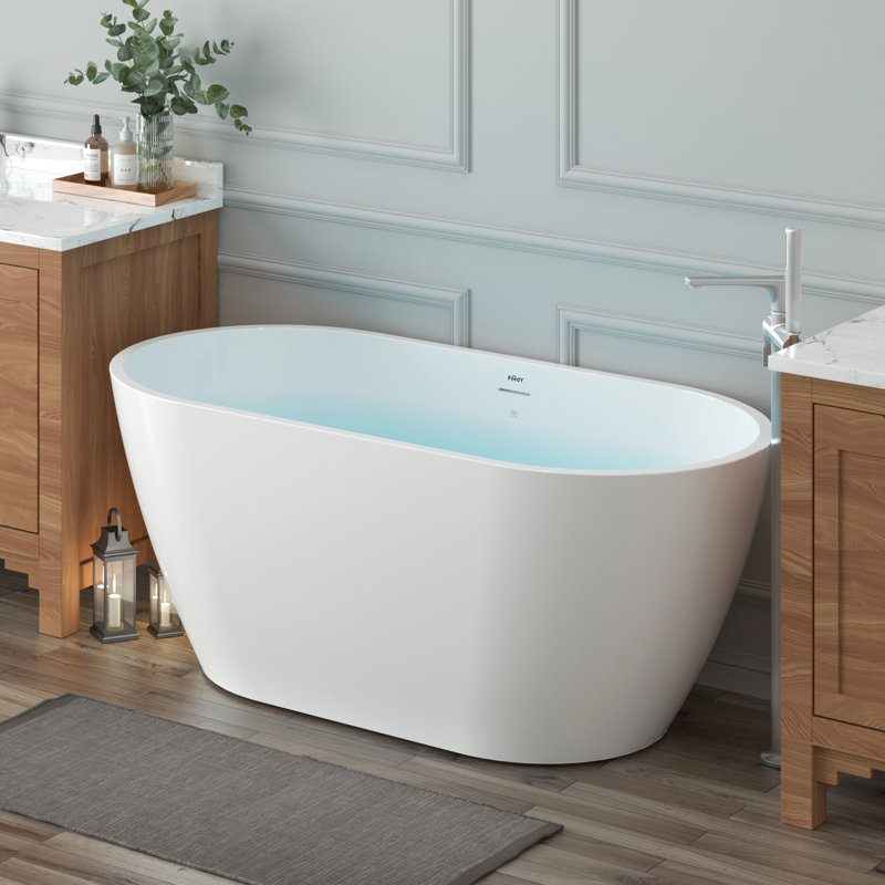 Baignoire de trempage autoportante Bali, H 22,80 po x L 55,10 po x l 28 po, Drain en nickel brossé