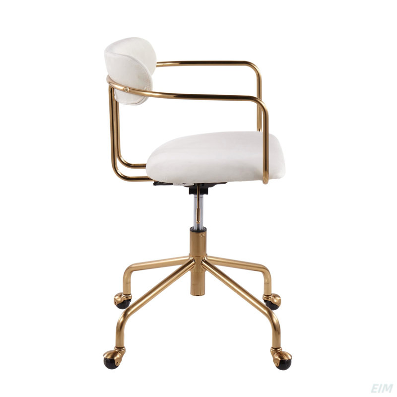 Chaise de bureau contemporaine en métal doré et velours crème