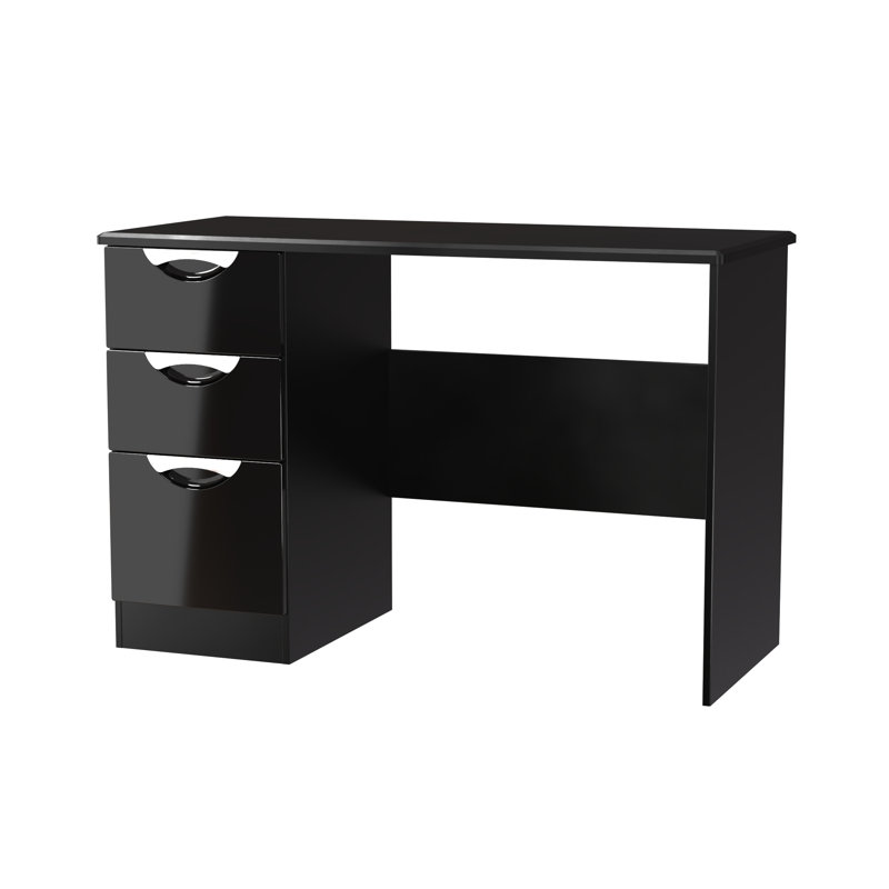 Bhodhini 3 Drawer Desk  (Ready Assembled), Black Gloss/Black