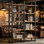 Bibliothèque industrielle double avec 5 niveaux, grandes tablettes ouvertes, étagères en bois et en métal pour mobilier de bureau personnel, assemblage facile, brun rétro