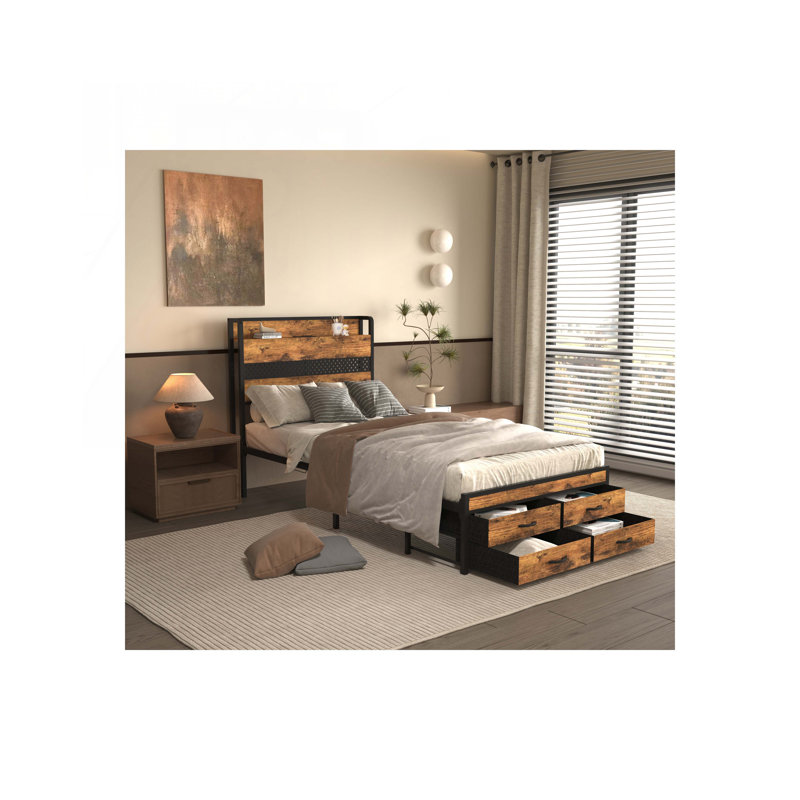 Storage Bed with 4 Storage Drawers, Brown