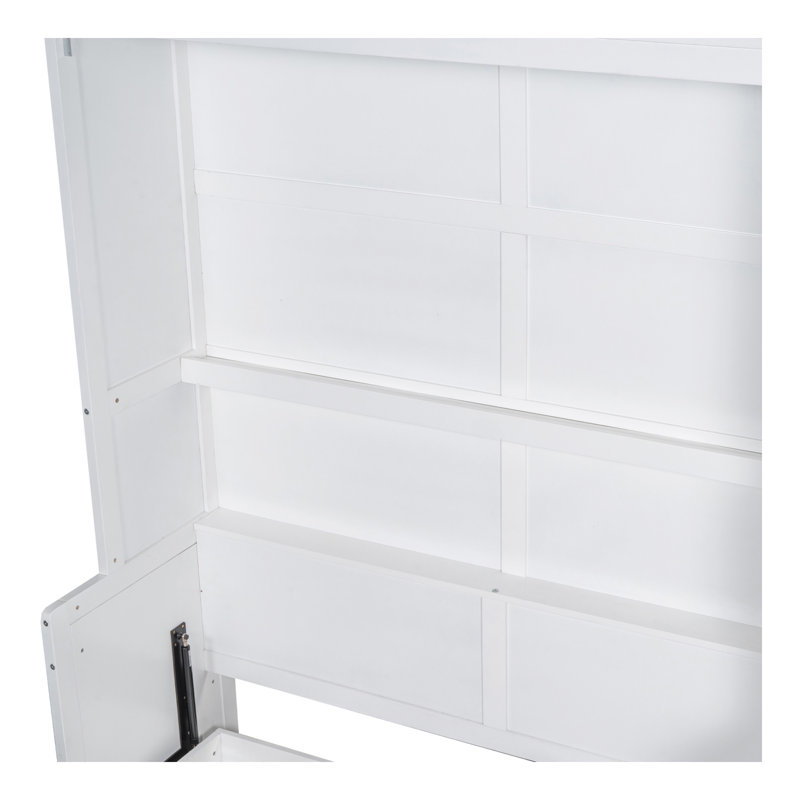 Grand lit escamotable mural avec placard, blanc
