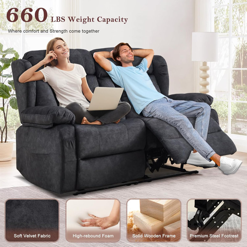 Causeuse manuelle inclinable - Fauteuil inclinable double avec poches latérales pour canapé / camping-car / salon