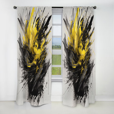 «Evolving In Yellow Grey» - Rideau occultant géométrique abstrait - 1 panneau