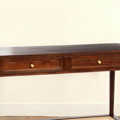 Ayleena Maxwelton Solid Wood Console Table with 2 Drawers and Woven Cane Storage Shelf