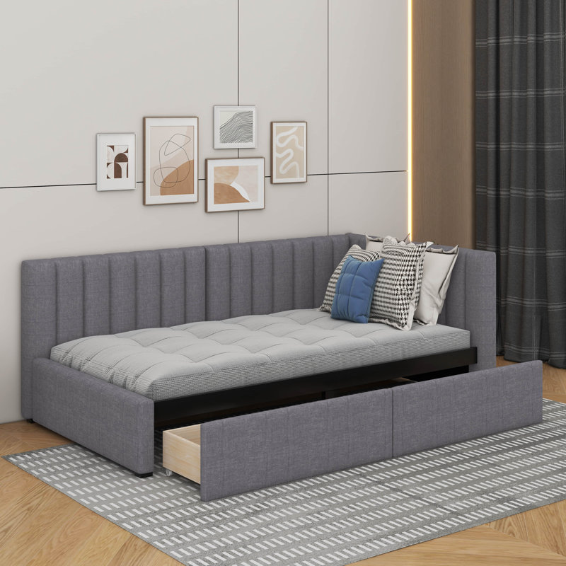 Lit de jour simple tapissier avec 2 tiroirs, Gris