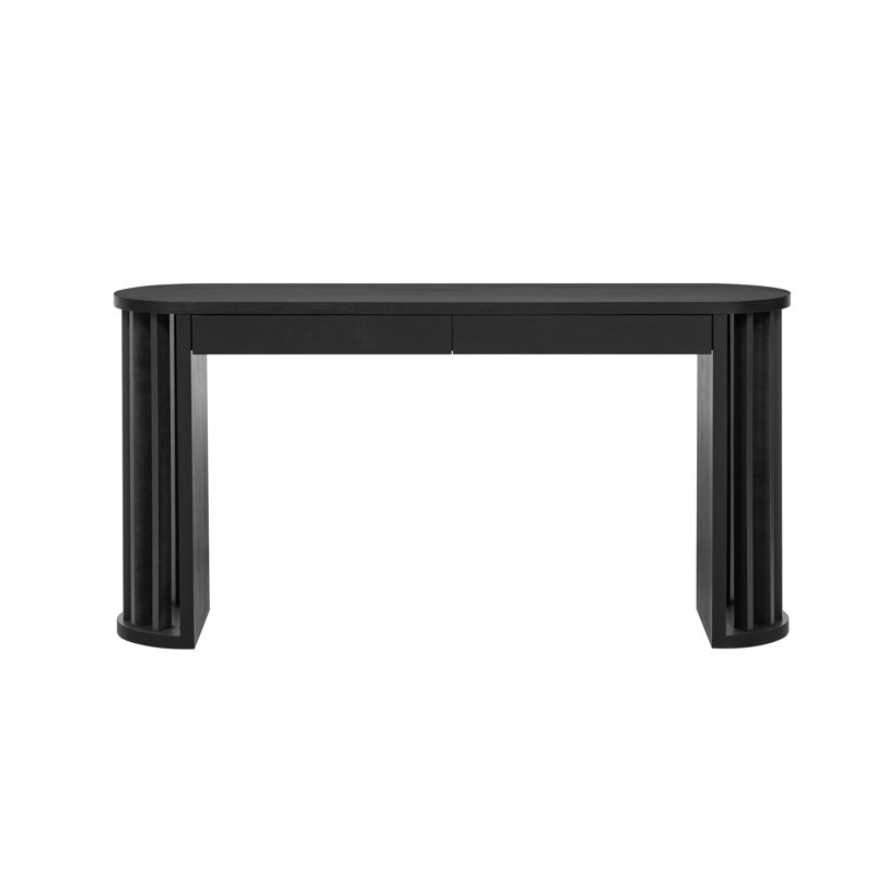 Isaiah Curved Console Table with 2 Drawers & Vertical Slat Legs, Black