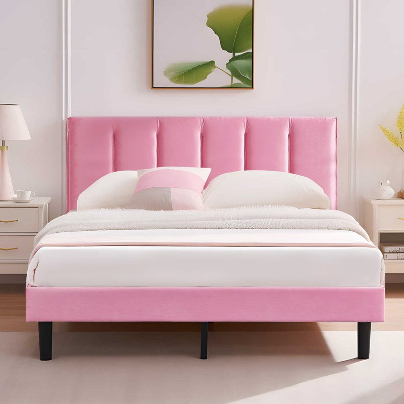 Structure de lit tapissier Auxter, Lit double, Rose