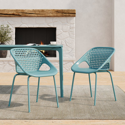 Modern Minimalist Plastic & Metal Outdoor Dining Chair with Lattice Back