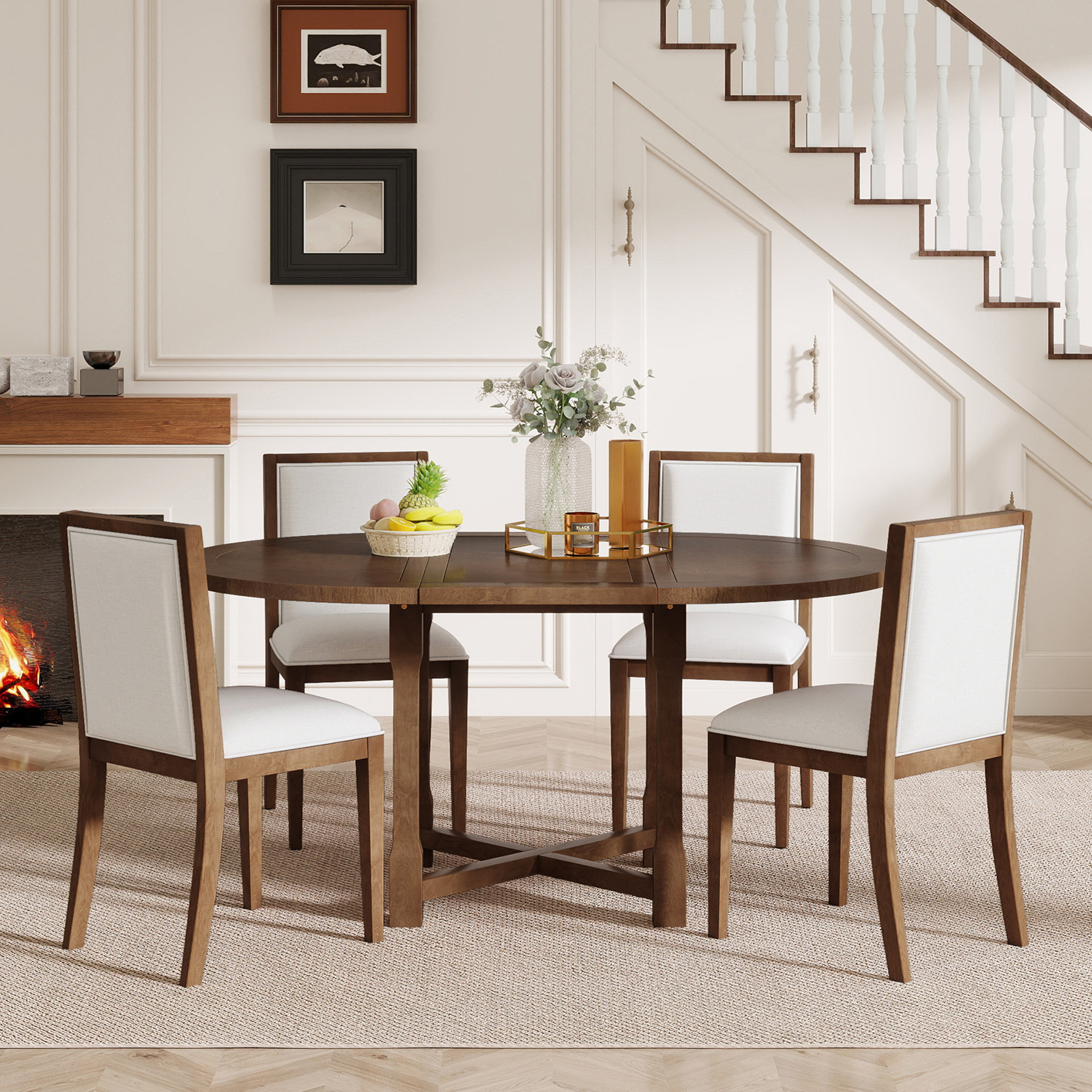 Lark Manor 5-Piece Extendable Round Farmhouse Dining Set with ...