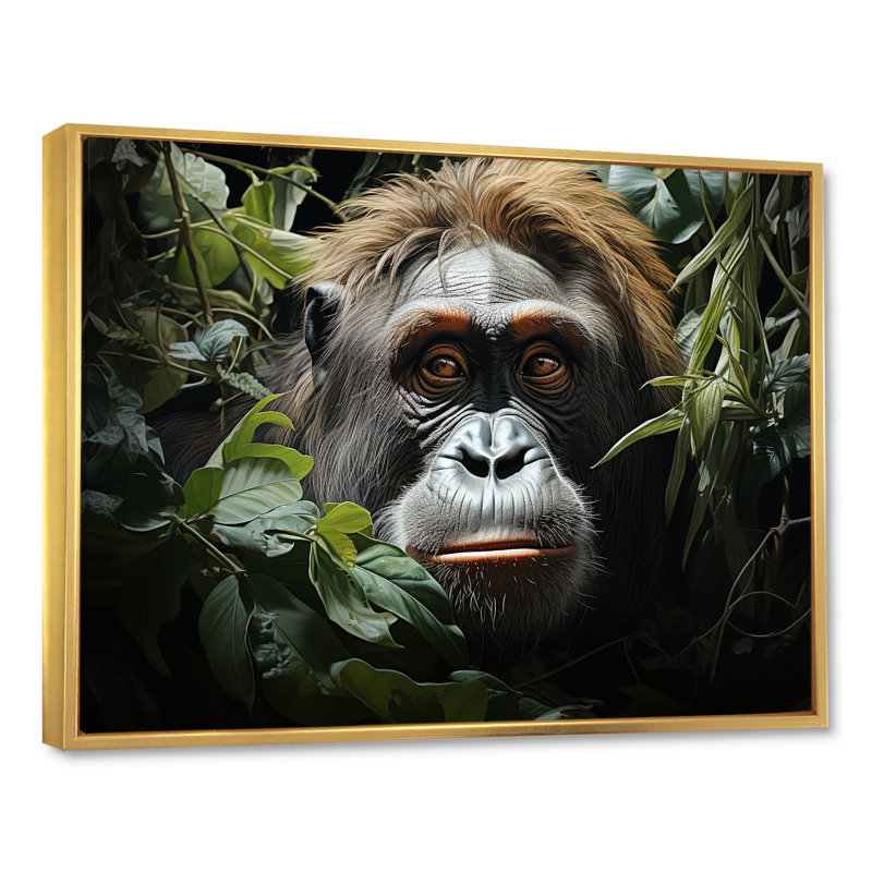 «Orangutans Amidst Lush Jungle Greens Evoke», reproduction sur toile, Gold Picture Framed, 30" H x 40" W