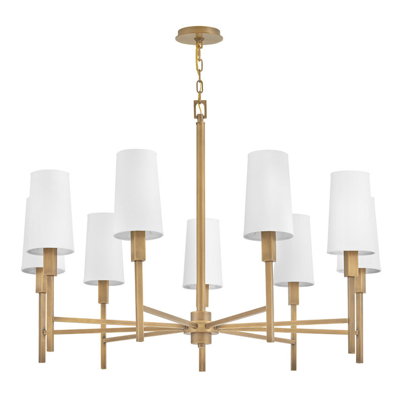 Fenwick Nine-Light Chandelier w/ Natural Paper Shades, Heritage Brass