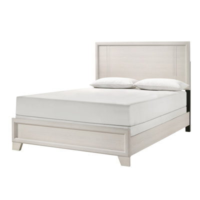 Grand lit à panneau contemporain 1 pièce, placage de bois massif, finition blanc / beige, mobilier en bois pour chambre à coucher uniquement, couleur, matelas non inclus