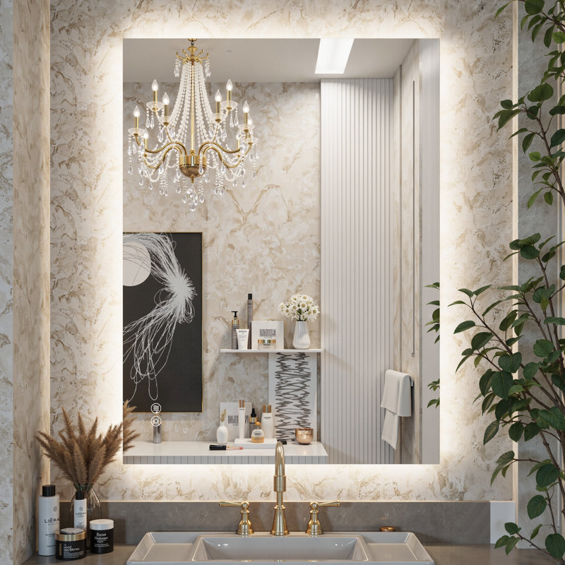 Miroir de salle de bain à DEL rétroéclairé sans cadre certifié Lunara UL, 36 po x 32 po