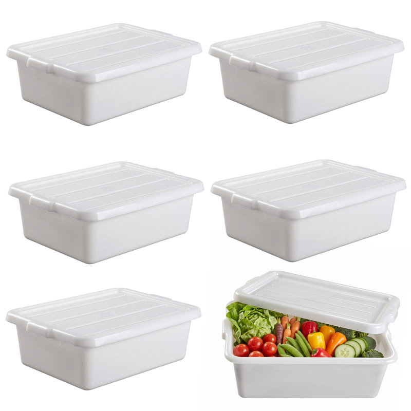 Meat lug 6 pack 20 x 15 x 7 inch 9 gallon white food grade plastic bus tubs with lids heavy duty utility container for dishwashing kitchen prep restaurant catering storage
