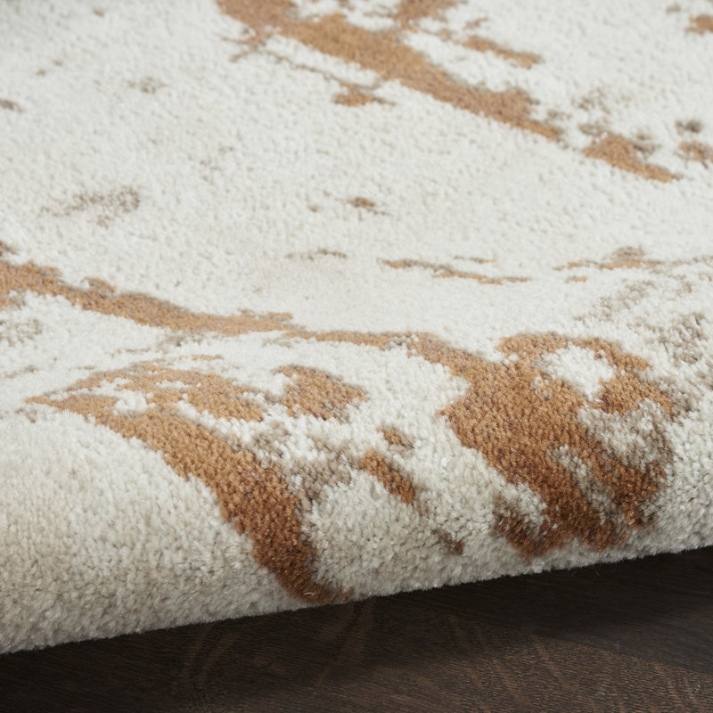 Tapis beige / gris en polyester / polypropylène tissé à la machine Addie, Ivoire / rouille, Rectangle 6 pi x 9 pi