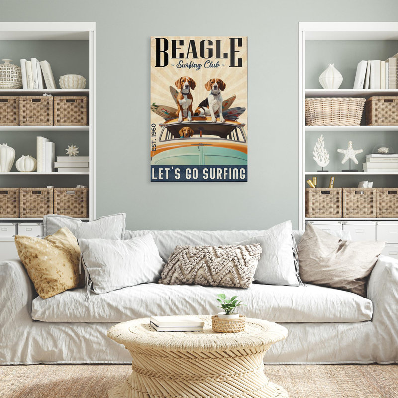 Beagle Surfing Club, impression sur toile, H 14 po x l 11 po x P 1,25 po