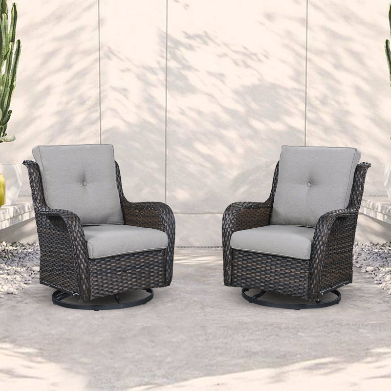 Tonry Wicker Outdoor Lounge Chair, Light Grey Frame/Navy Cushion, Beige