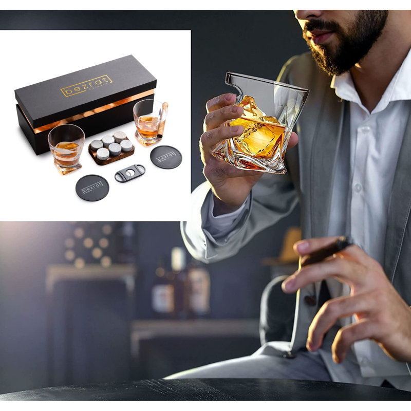 10oz Clear Glass Whiskey and Cigar Holder Set