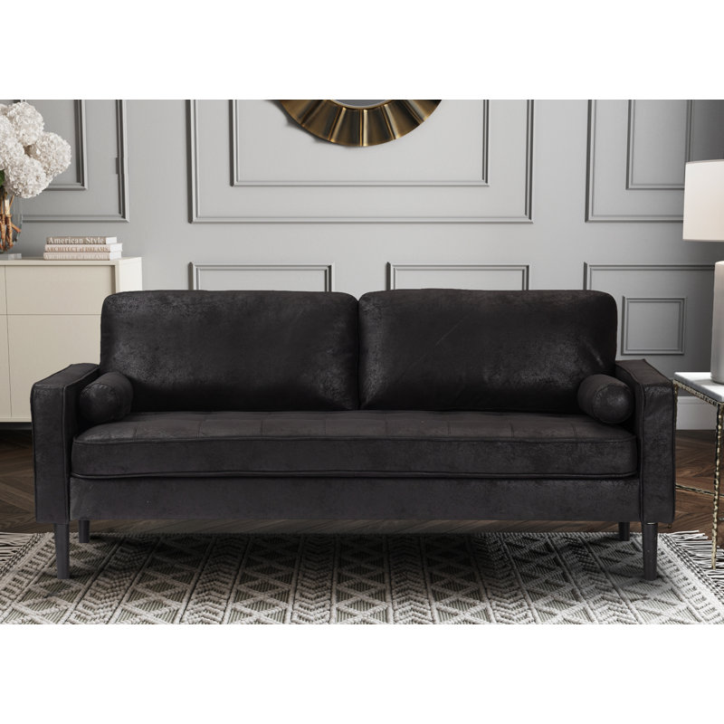 Baity Cushioned Loveseat Sofa, Microsuede Black, 2