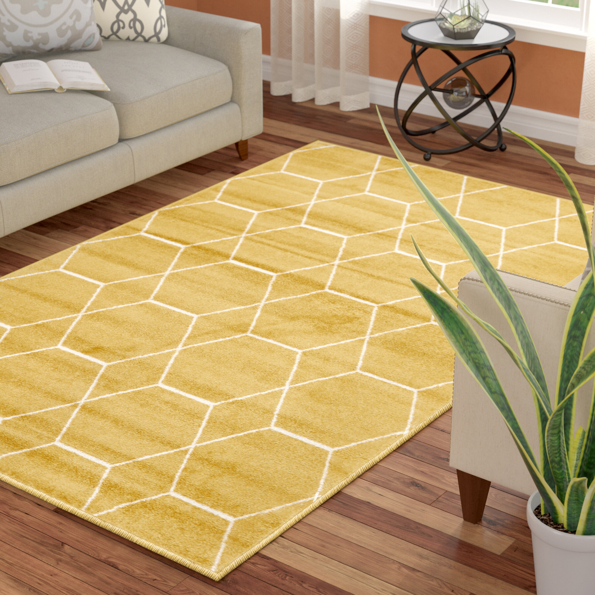 Gold Color Honeycomb Patterned Round Geometric Rug for Living Room, Hexagon  Carpet, Modern Mat, Bedroom Decor, Kitchen Rug, Bee Rug 