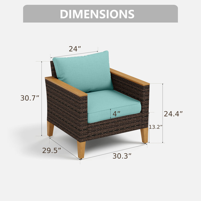 Chaise d'extérieur en osier avec coussins Salem, Bleu