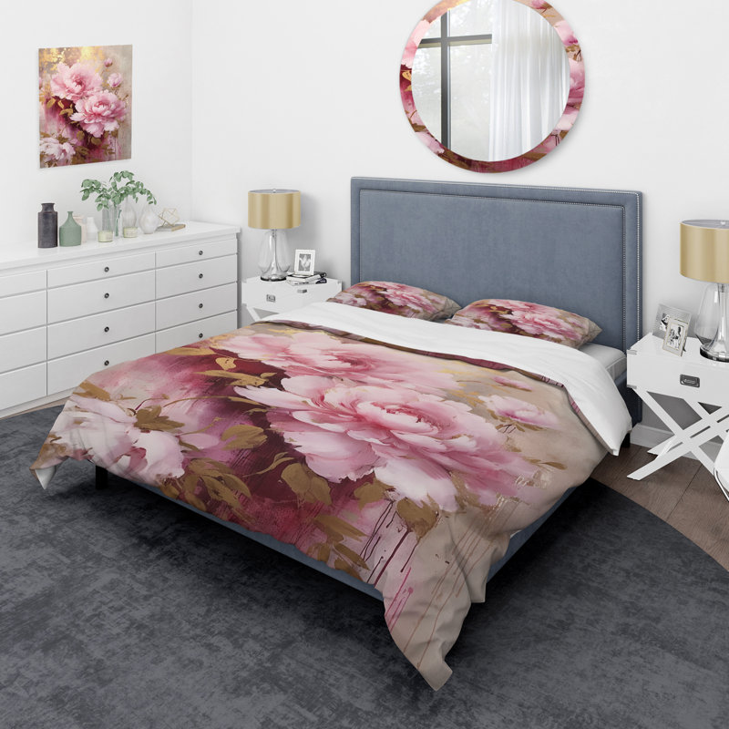 Ensemble de housse de couette rose et doré, Housse de couette très grand et 2 très grandes t