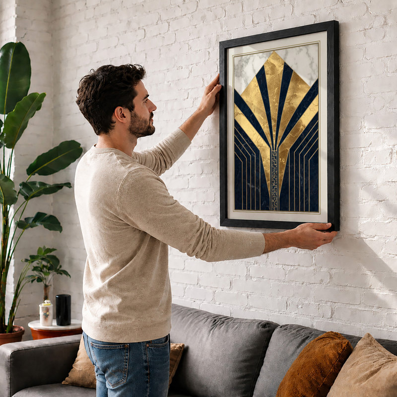 Sunburst Elegance Art Deco - Framed Print, A3 - 42.0 x 29.7 cm, White