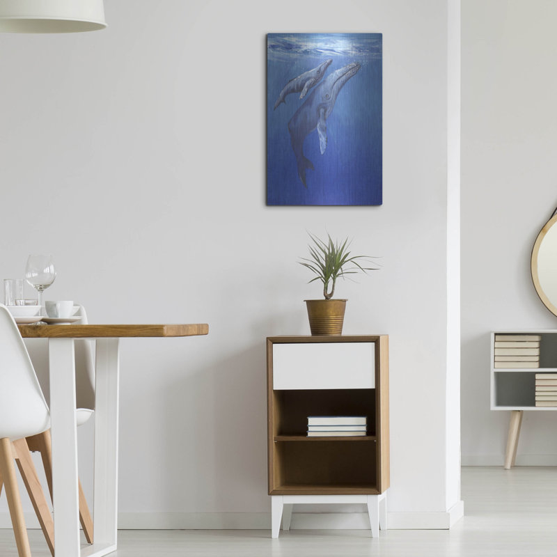 «Under Sea Whales I» par Tim O'Toole, art mural en métal, H 24 po x l 16 po