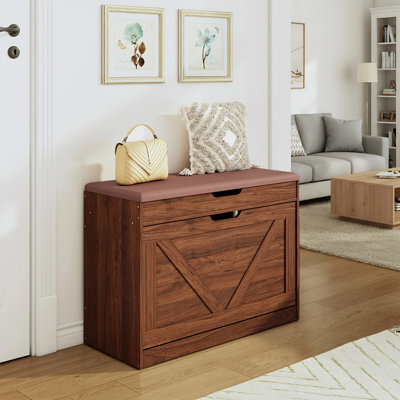 Banc de rangement rembourré pour chaussures avec armoire à 2 niveaux