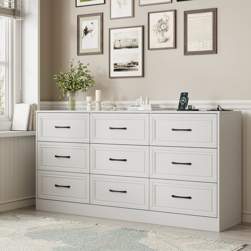Commode 9 tiroirs pour chambre à coucher, Blanc