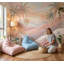 Papier peint pastel, paysage tropical, palmiers, coucher de soleil et ciel-864009553-864009554