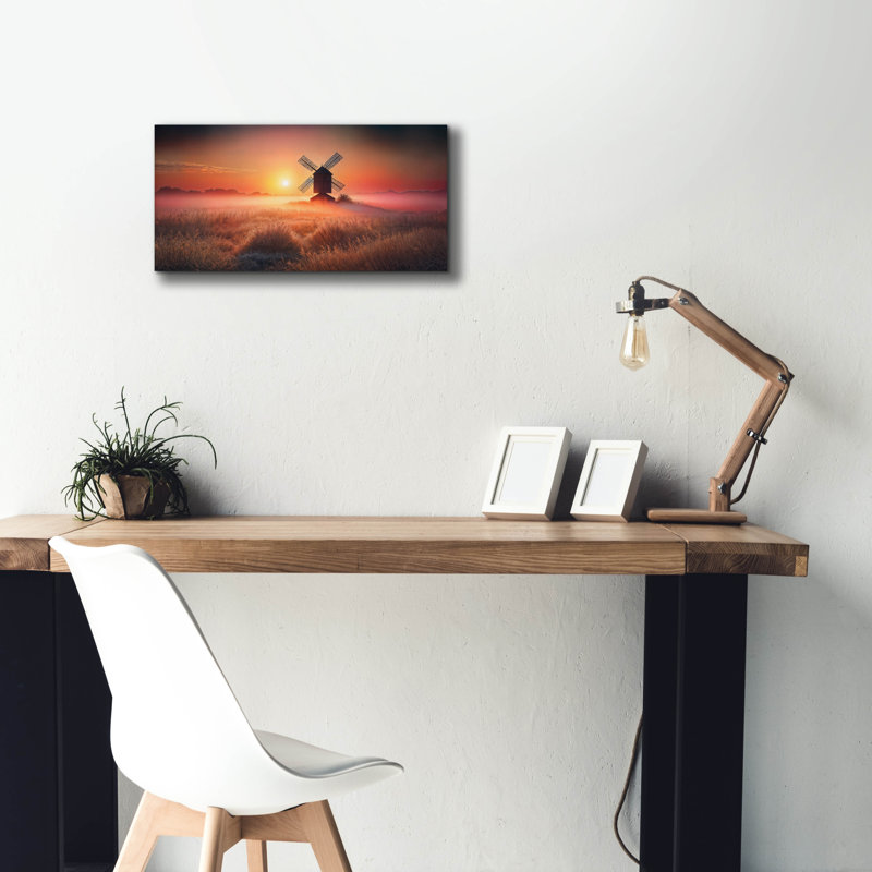 Dugazon, «Serene Sunrise At Windmill» par Rey Klimt, art mural sur toile