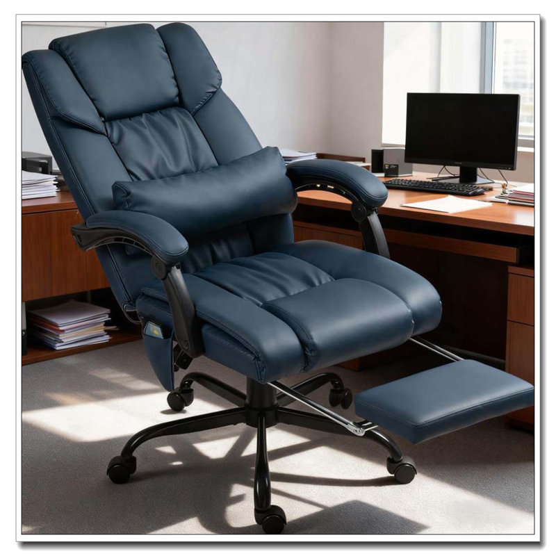 Ergonomic Executive Office Chair With Footrest And Adjustable Height, Blue