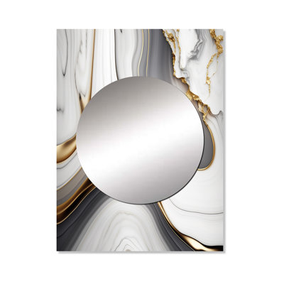 «Eglinton Abstract Geode Marble Waves Gray I», grand miroir mural abstrait, miroir décoratif gris, impression d'art en métal