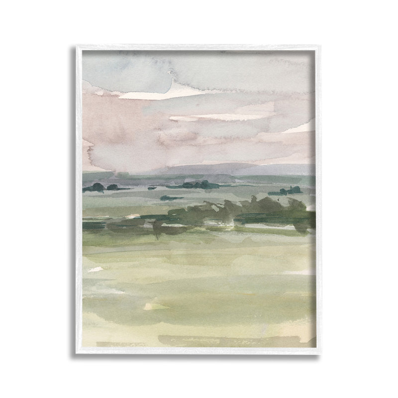 Rurale, aquarelle, paysage, estampe numérique, Art par Ethan, Giclée encadrée blanc bord de mer, H 14 po x l 11 po
