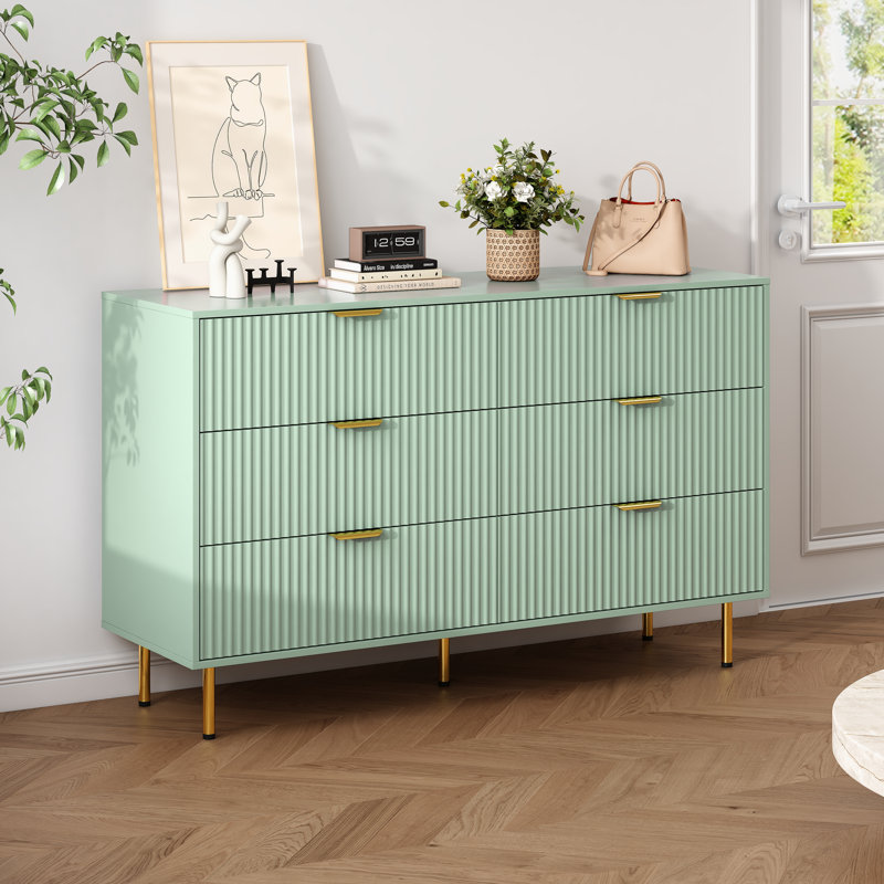 Commode 6 tiroirs Sage, Vert sauge