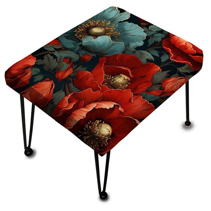 Motif de fleurs de pavot bleues et rouges - Repose-pieds rectangulaire floral