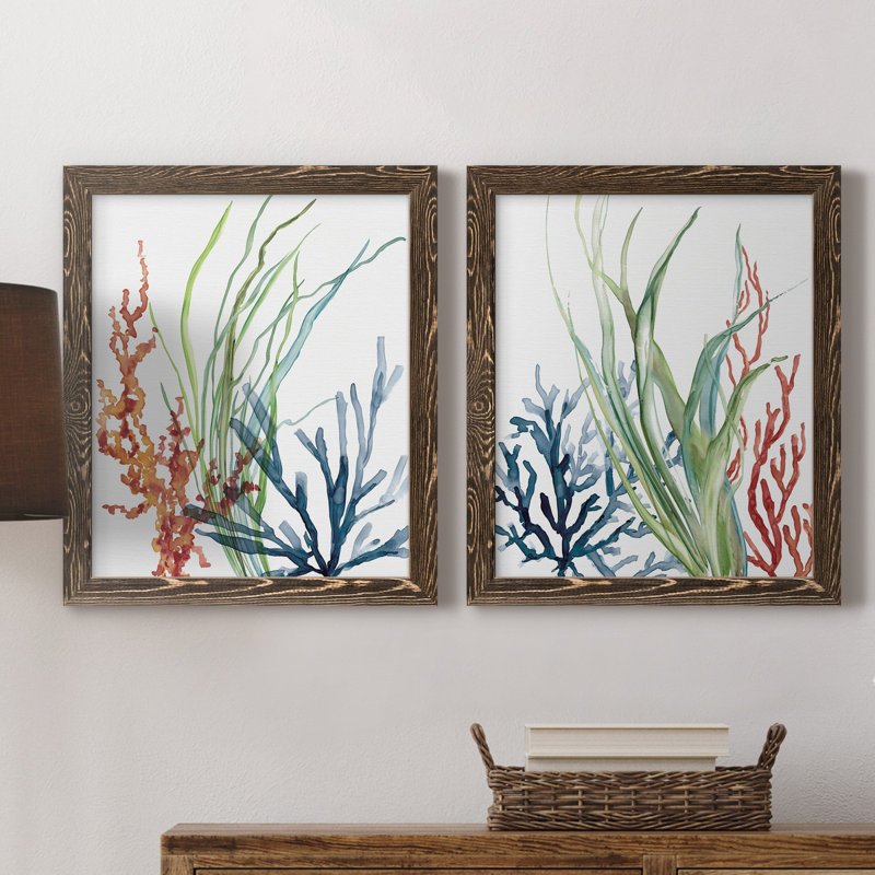 " Ocean Garden I " 2 - Pieces, 20" H x 17" W, Picture Framed Canvas, Maple