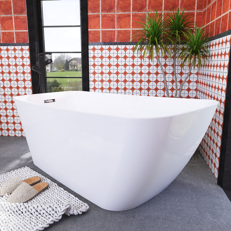 59'' x 28'' Freestanding Soaking Acrylic Bathtub in Gloss White
