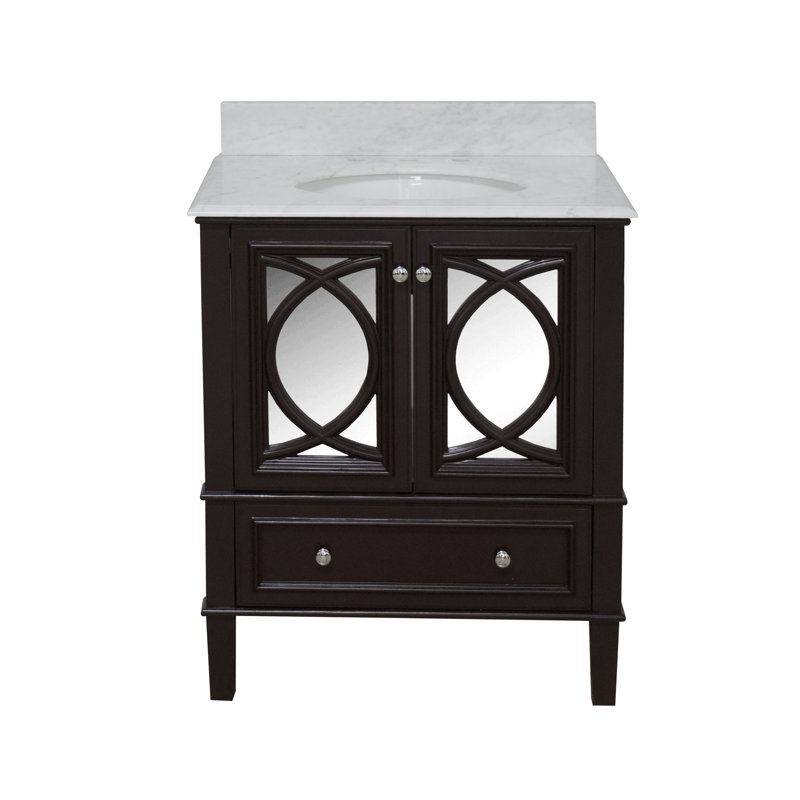 Brendale 30'' Single Bathroom Vanity with Carrara Marble Top, Chocolate